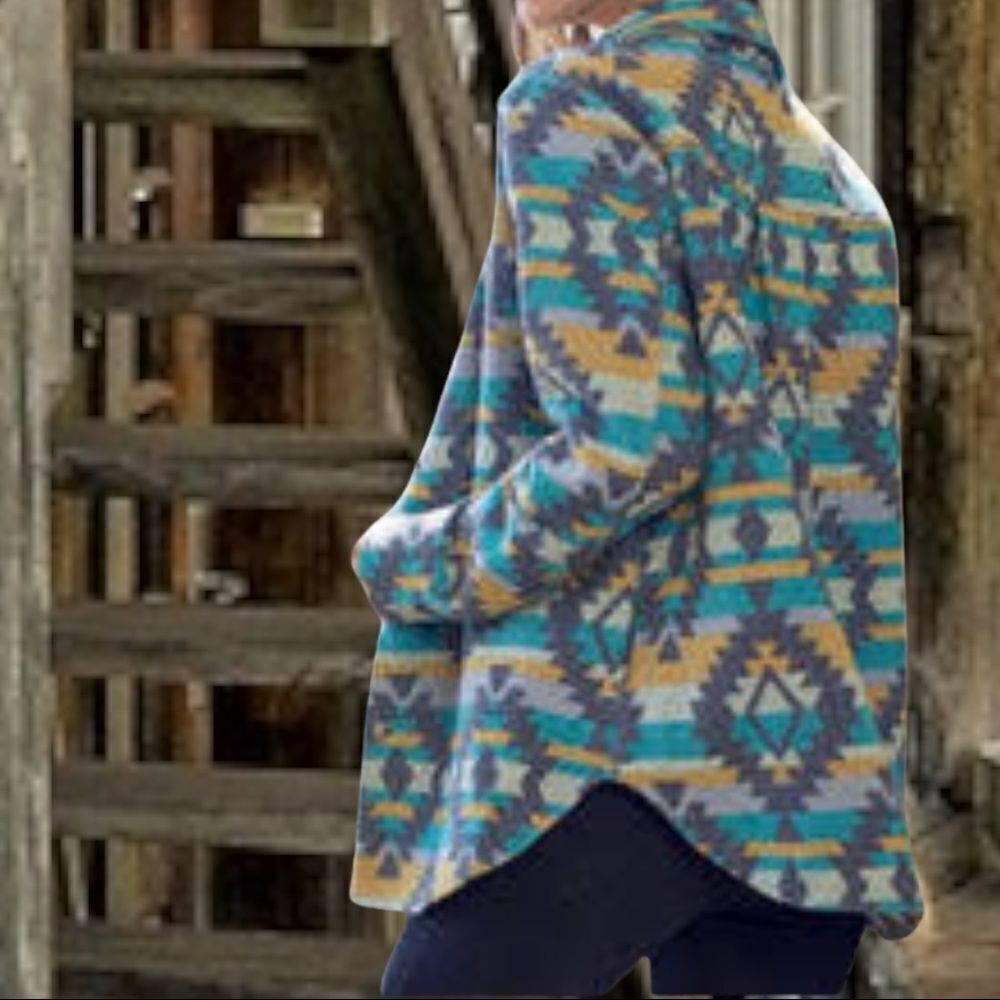 New Turquoise Aztec Pattern Jacket - Picture 2 of 6